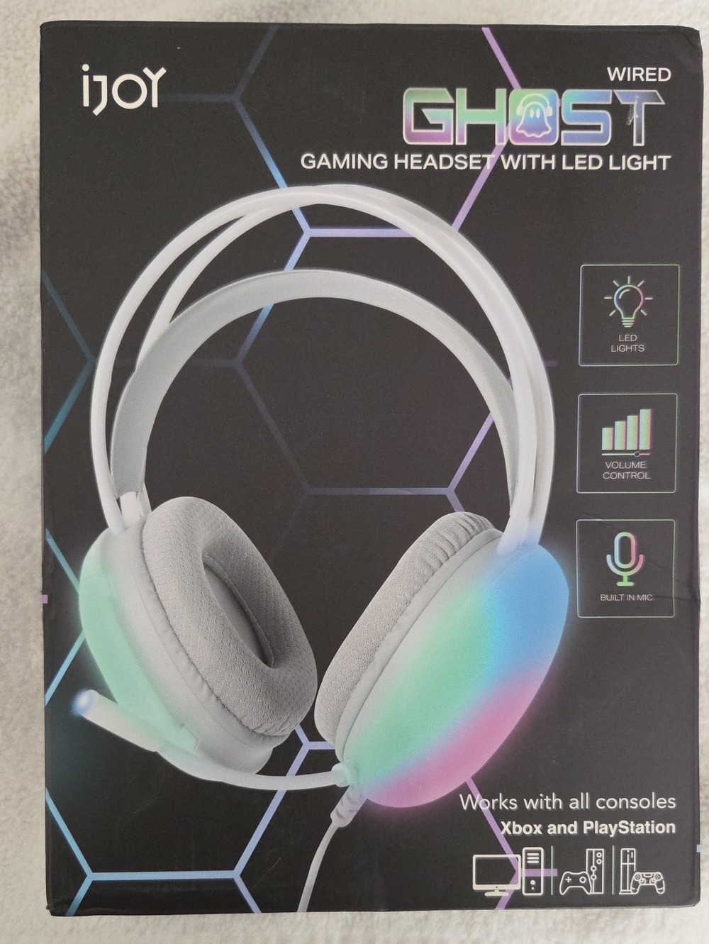 iJoy Ghost Wired Gaming Headset with LED Light - White